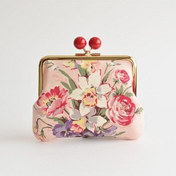 {Elegant} 赤玉 花柄がまぐちポーチ - Floral Bouquet - Pink [855]"∴ 1枚目の画像