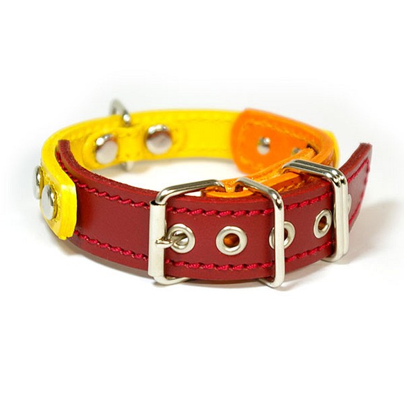 ２cm幅の小型犬用革首輪G5-FB(オレンジ,赤,黄色) 1枚目の画像
