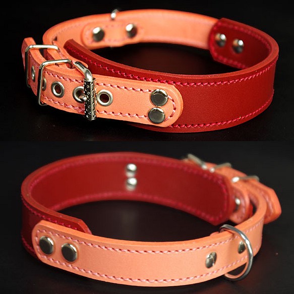 3cm幅中型犬用革首輪（赤＋ピンク）3cmTypeGB 1枚目の画像
