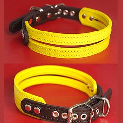 3cm幅中型犬用革首輪（黄色＋茶）3cmTypeE002 1枚目の画像