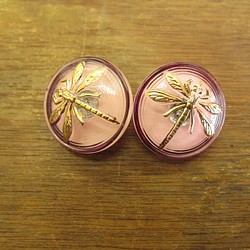 チェコの小さいトンボボタン　ピンク＆ローズ　２ヶセット 1枚目の画像