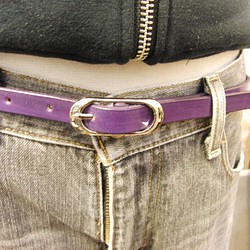 牛本革1.5cm幅の紫/パープルレザーベルト　140～50cm以下などサイズ調整無料　メンズ・レディース両用