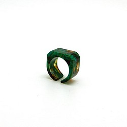 眼鏡材質的戒指/戒指♪寬度12毫米（綠色/棕色圖案）手工拋光的美麗♪來自眼鏡的起源福井 第1張的照片
