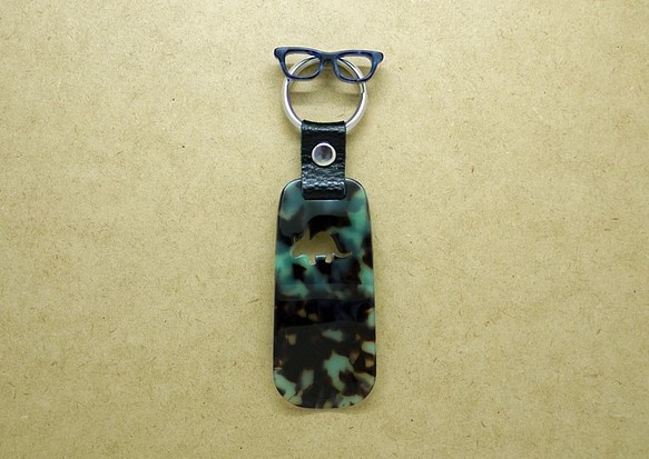 眼鏡材質鞋拔（恐龍★三角龍）藍灰色MIX花紋◆帶鑰匙圈，便於攜帶◆眼鏡產地福井產 第1張的照片