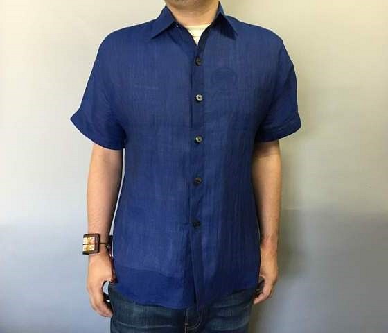 本近江織麻布手もみシャツ（黒×ブルー） 1枚目の画像