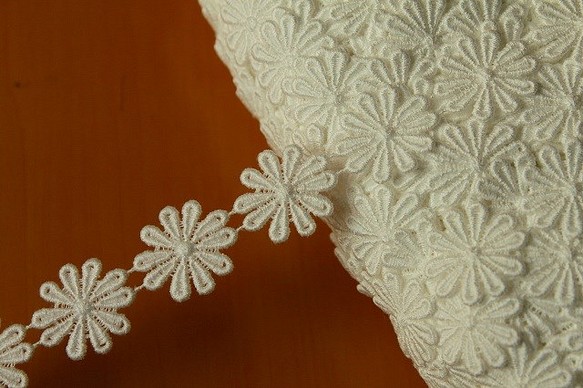 1.5ｍ!幅2.5cmお花の綿ケミカルレース　オフホワイト[6955] 1枚目の画像