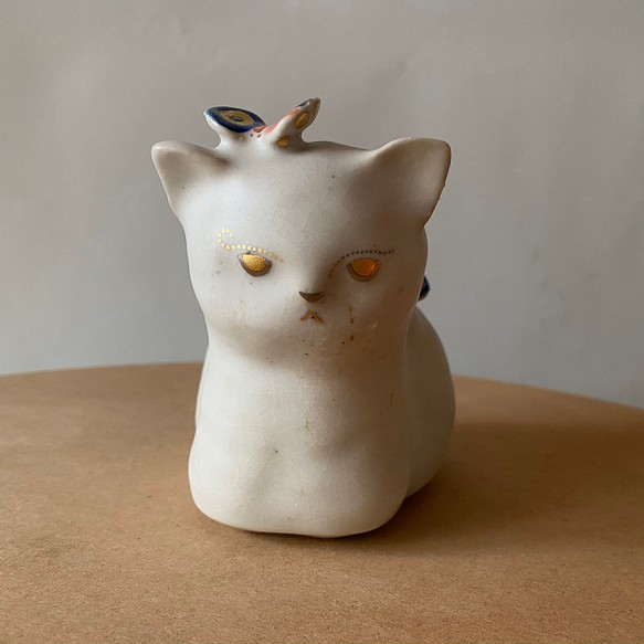 猫とてふてふの二輪挿し【花器】【陶器】 1枚目の画像