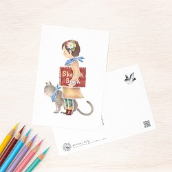 5枚セット。絵本のような。ポストカード "ミクルと猫のモモ" PC-417 1枚目の画像