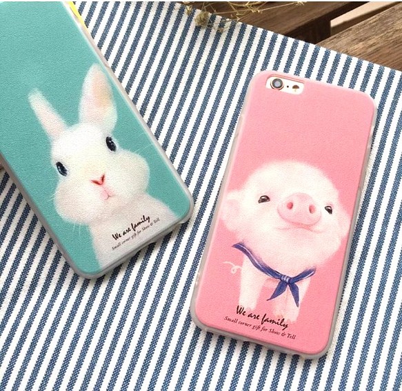 *+:｡.｡ Cutie Piggie and Bunny Soft Case for iPhone ｡.｡:+* 1枚目の画像