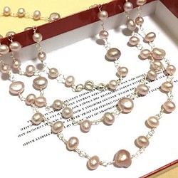 Silver 925ピンク淡水真珠のロングネックレス 1枚目の画像