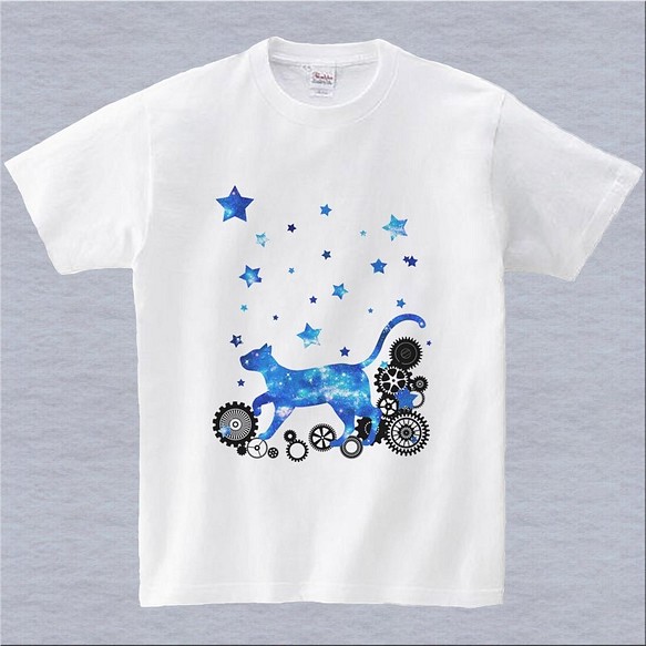 【送料無料】宇宙猫と歯車Tシャツ【受注生産】 1枚目の画像