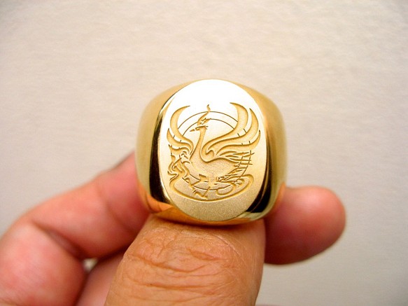 仁尾彫金『鳳凰のゴールド印台リング』ハンドメイド162 - 指輪・リング