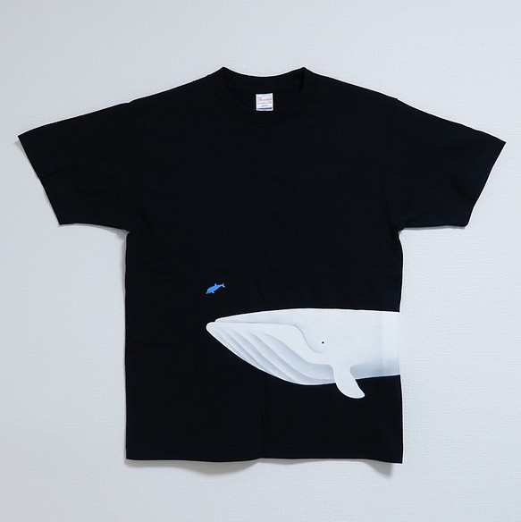 ◯イナリン様オーダー：イルカ＆シロナガスクジラ・手描きTシャツ 1枚目の画像