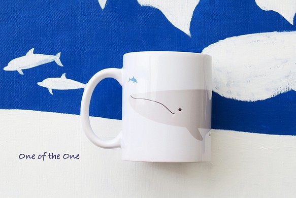 イルカ＆シロナガスクジラ・マグカップ：Mサイズ ★印刷加工・受注後制作 1枚目の画像