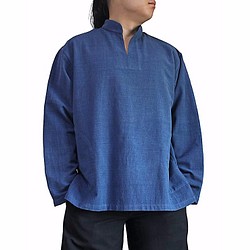 手織棉立領印度風上衣 靛藍（BFS-143-03） 第1張的照片