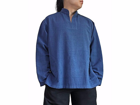 手織棉立領印度風上衣 靛藍（BFS-143-03） 第1張的照片