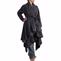 手織棉立體設計大衣 墨黑（JNN-081-01） 第1張的照片