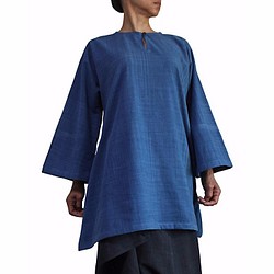 手織棉的簡約上衣 靛藍（BFS-125-03） 第1張的照片