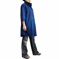 手織棉藍染七分袖長衫（BRL-007-03） 第1張的照片