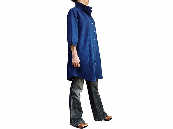 手織棉藍染七分袖長衫（BRL-007-03） 第1張的照片