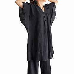 柔らかコットン貫頭衣風デザインチュニック 黒（BNN-079-01） 1枚目の画像