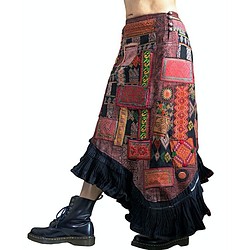 モンの古布パッチワークマーメイドスカート（SHM-005-06） 1枚目の画像
