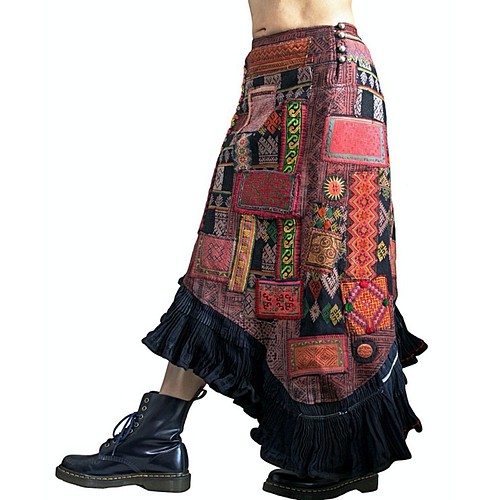 モンの古布パッチワークマーメイドスカート（SHM-005-06）
