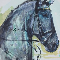 葦毛色の馬のポートレート、２（墨絵、高級水彩画用紙、１６ｃｍ×２２，５ｃｍ） 1枚目の画像