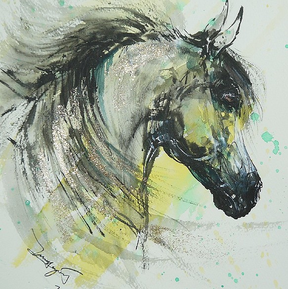 馬の水彩画(アラブの馬風) - インテリア