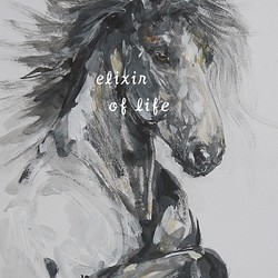 グレー色の馬２０２０（墨、アクリルその他、水彩画用紙２１ｃｍ×３０ｃｍ） 1枚目の画像