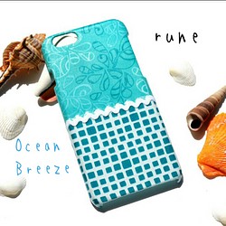 美しい海カスタムシリーズ~Ocean Breeze~【送料無料】生地/リボンが選べる 布ラミネート貼りスマホケース 1枚目の画像