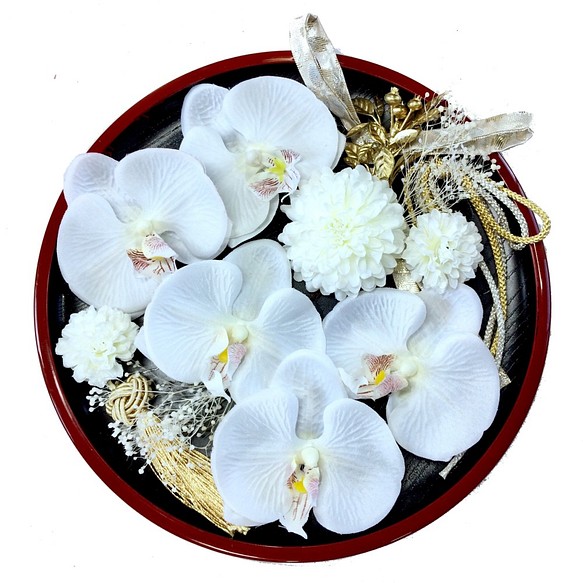胡蝶蘭 と マム かすみ草 髪飾り 選べる タッセル とオマケの リボン　白無垢