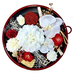 胡蝶蘭 と マム かすみ草 髪飾り 選べる タッセル とオマケの リボン　白無垢