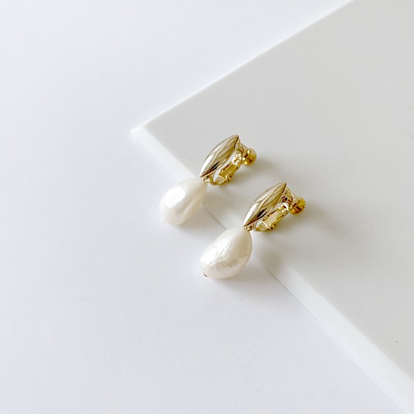 淡水真珠：baroque pearl×marquise earring 1枚目の画像