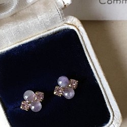 14kgf紫色弗洛萊特和老式施華洛世奇方形珠寶耳環*淺色 第1張的照片
