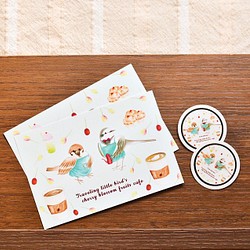 旅する小鳥の桜の実カフェ ポストカード2枚 ＆ ステッカー2枚 セット【個別発送】 1枚目の画像