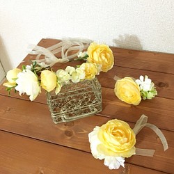 花かんむり&リストレット&ブートニア 〜レモンイエロー〜 1枚目の画像