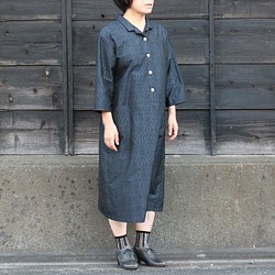 着物リメイク　麻の葉大島紬オープンカラーワンピース 1枚目の画像