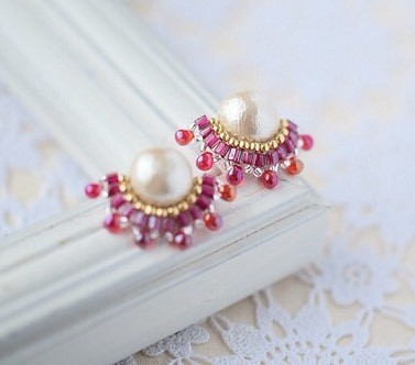Cotton Pearl Bijou耳環（Kisska）紅色 第1張的照片
