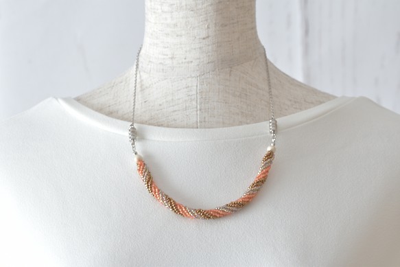 2way spiral necklace 【bronze brown orange】 1枚目の画像