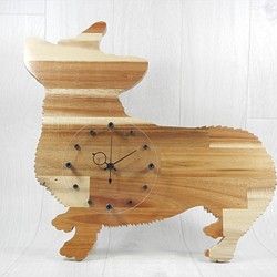 犬形時計　ウェルシュ・コーギー【木製（アカシア集成材）】（置き・掛け兼用） 1枚目の画像
