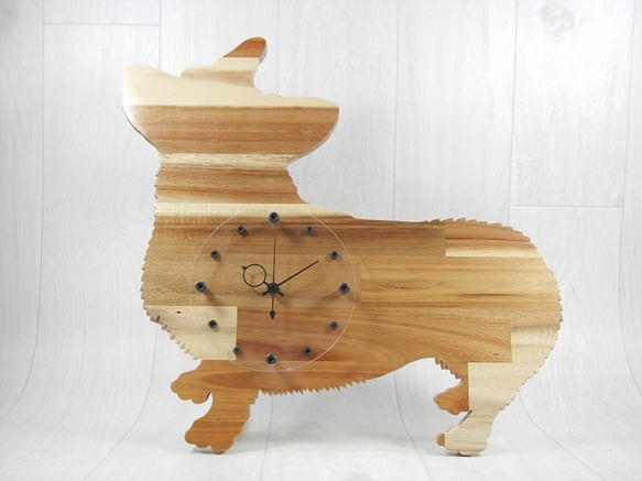 犬形時計　ウェルシュ・コーギー【木製（アカシア集成材）】（置き・掛け兼用） 1枚目の画像