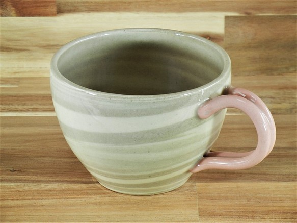 ◆マグカップ【練り込み】（把手（とって）ピンク）１（陶器）◆ 1枚目の画像