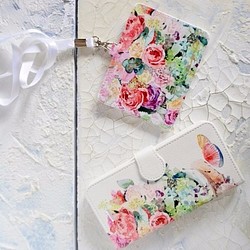 【受注生産】　Rose cube 手帳型スマホケースとパスケースセット 1枚目の画像