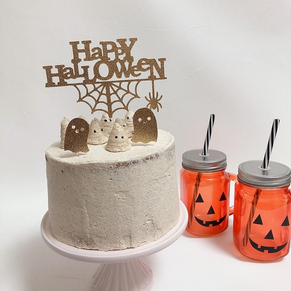 Happy Halloween ケーキトッパー ゴーストピック付き その他雑貨 Paper Andpaper 通販 Creema クリーマ ハンドメイド 手作り クラフト作品の販売サイト