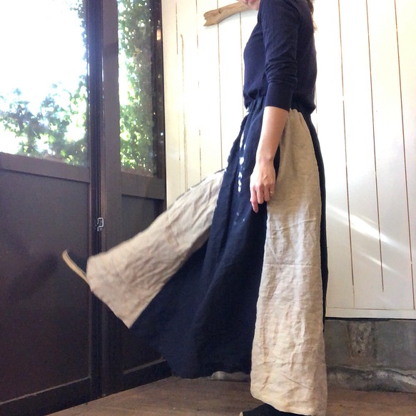 リネン風合いとボリュームが抜群のロングマキシスカート☆バイカラー 1枚目の画像