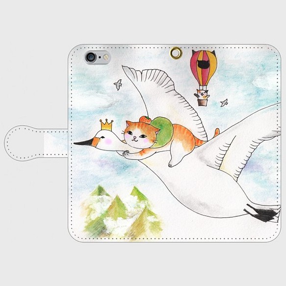 （IPhone6 / 6S）筆記本型手機殼 [音樂貓系列]天鵝和旅程貓 第1張的照片
