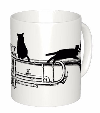トランペットとシルエット猫のマグカップ【楽器ねこシリーズ】 1枚目の画像