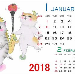 2018年　猫＆音楽カレンダー(卓上型)【楽器ねこシリーズ】 1枚目の画像