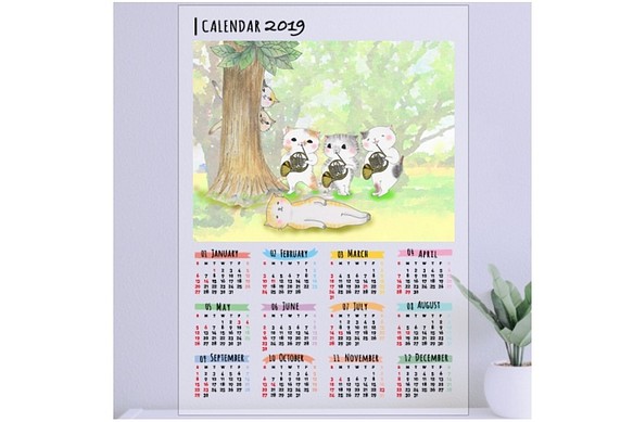 2019年ホルン猫のカレンダー 1枚目の画像